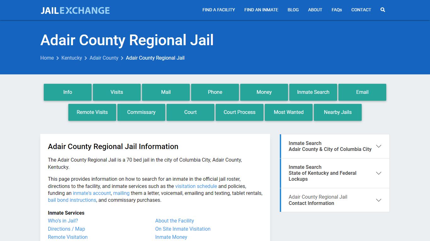 Adair County Regional Jail, KY Inmate Search, Information